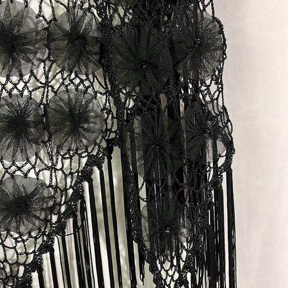Black Crochet Beaded Floral Fringe Shawl - Picture 8 of 15
